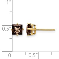 14K 5mm Yellow Gold Princess-cut Smoky Quartz Post Earrings view 4