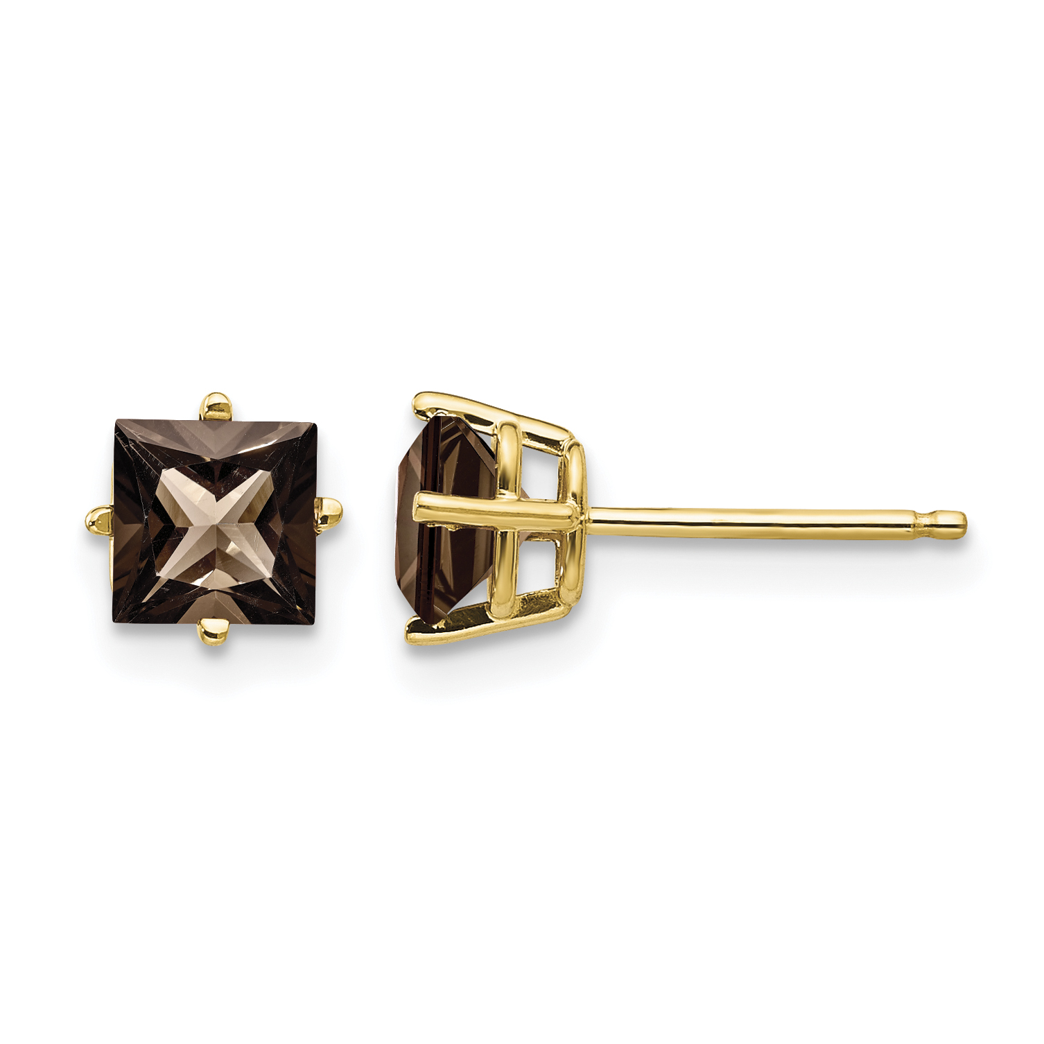 14k 5mm Square Smoky Quartz Earrings (XE61SQ)