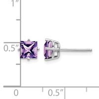 14K White Gold 5mm Princess-cut Amethyst Post Earrings view 4