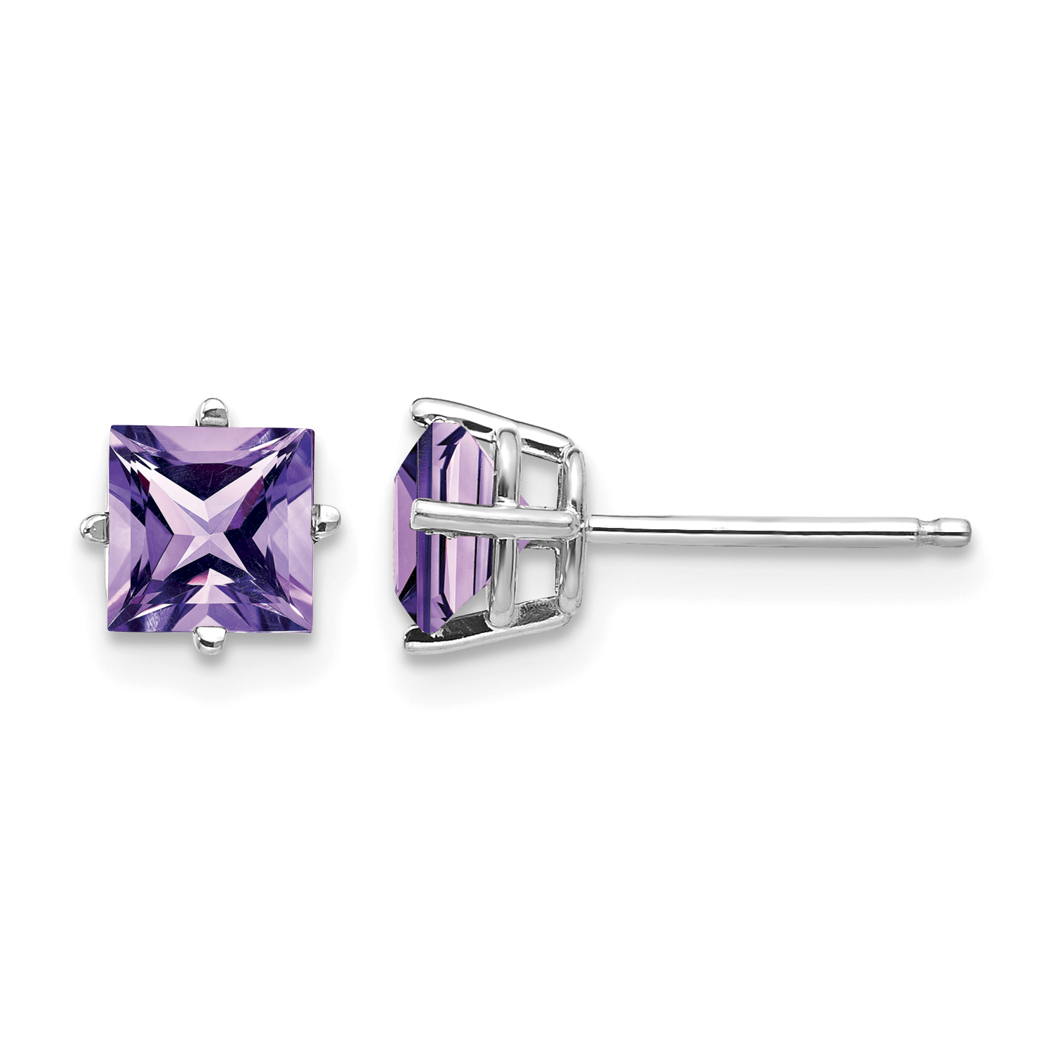 14k White Gold 5mm Princess Cut Amethyst Earrings (XE61WAM)