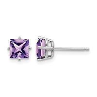 14K White Gold 5mm Princess-cut Amethyst Post Earrings view 1