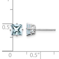 14K White Gold 5mm Princess Aquamarine Post Earrings view 4