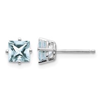 14K White Gold 5mm Princess Aquamarine Post Earrings view 1