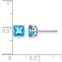 14K White Gold 5mm Princess-cut Blue Topaz Post Earrings view 4