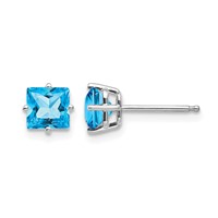 14K White Gold 5mm Princess-cut Blue Topaz Post Earrings view 1