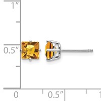 14K White Gold 5mm Princess-cut Citrine Post Earrings view 4
