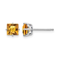 14K White Gold 5mm Princess-cut Citrine Post Earrings view 1