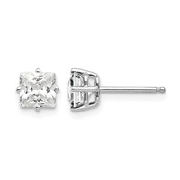 14K White Gold 5mm Princess-cut Cubic Zirconia Post Earrings view 1