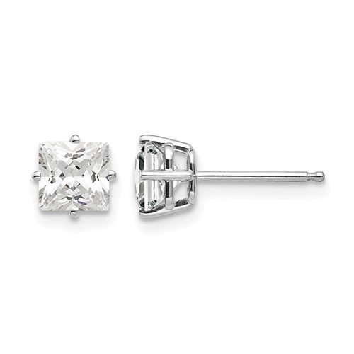14K White Gold 5mm Princess-cut Cubic Zirconia Post Earrings