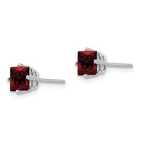 14K White Gold 5mm Princess-cut Garnet Post Earrings view 2