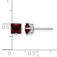 14K White Gold 5mm Princess-cut Garnet Post Earrings view 4