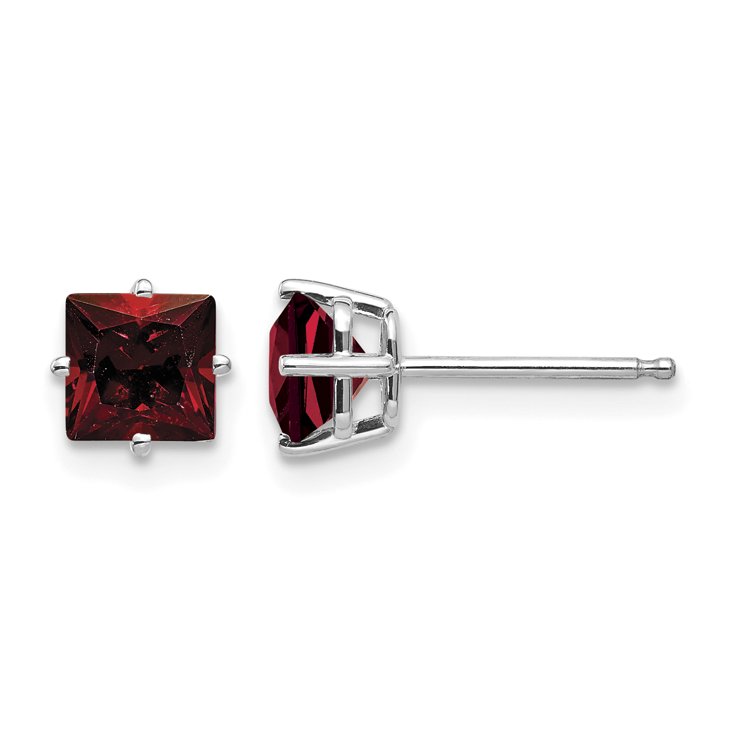 14k White Gold 5mm Princess Cut Garnet Earrings (XE61WGA)