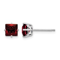 14K White Gold 5mm Princess-cut Garnet Post Earrings view 1