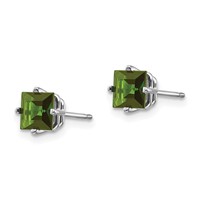 14K White Gold 5mm Princess Green Tourmaline Post Earrings view 2
