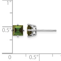14K White Gold 5mm Princess Green Tourmaline Post Earrings view 4