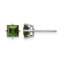 14K White Gold 5mm Princess Green Tourmaline Post Earrings view 1
