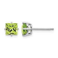 14K White Gold 5mm Square Step-Cut Peridot Post Earrings view 1
