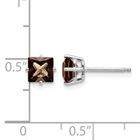 14K White Gold 5mm Square Smoky Quartz Post Earrings view 4