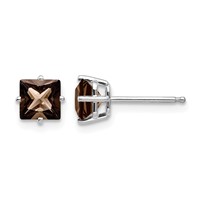 14K White Gold 5mm Square Smoky Quartz Post Earrings view 1