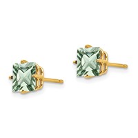 14K 6mm Yellow Gold Square Green Quartz Post Earrings view 2
