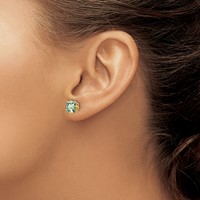 14K 6mm Yellow Gold Square Green Quartz Post Earrings view 3