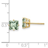 14K 6mm Yellow Gold Square Green Quartz Post Earrings view 4