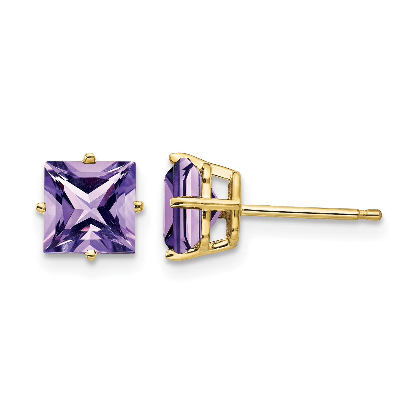 14k 6mm Princess Cut Amethyst Earrings (XE62AM)
