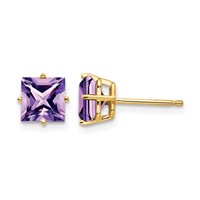 14K 6mm Yellow Gold Princess-cut Amethyst Post Earrings view 1