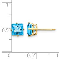 14K 6mm Yellow Gold Princess-cut Blue Topaz Post Earrings view 4