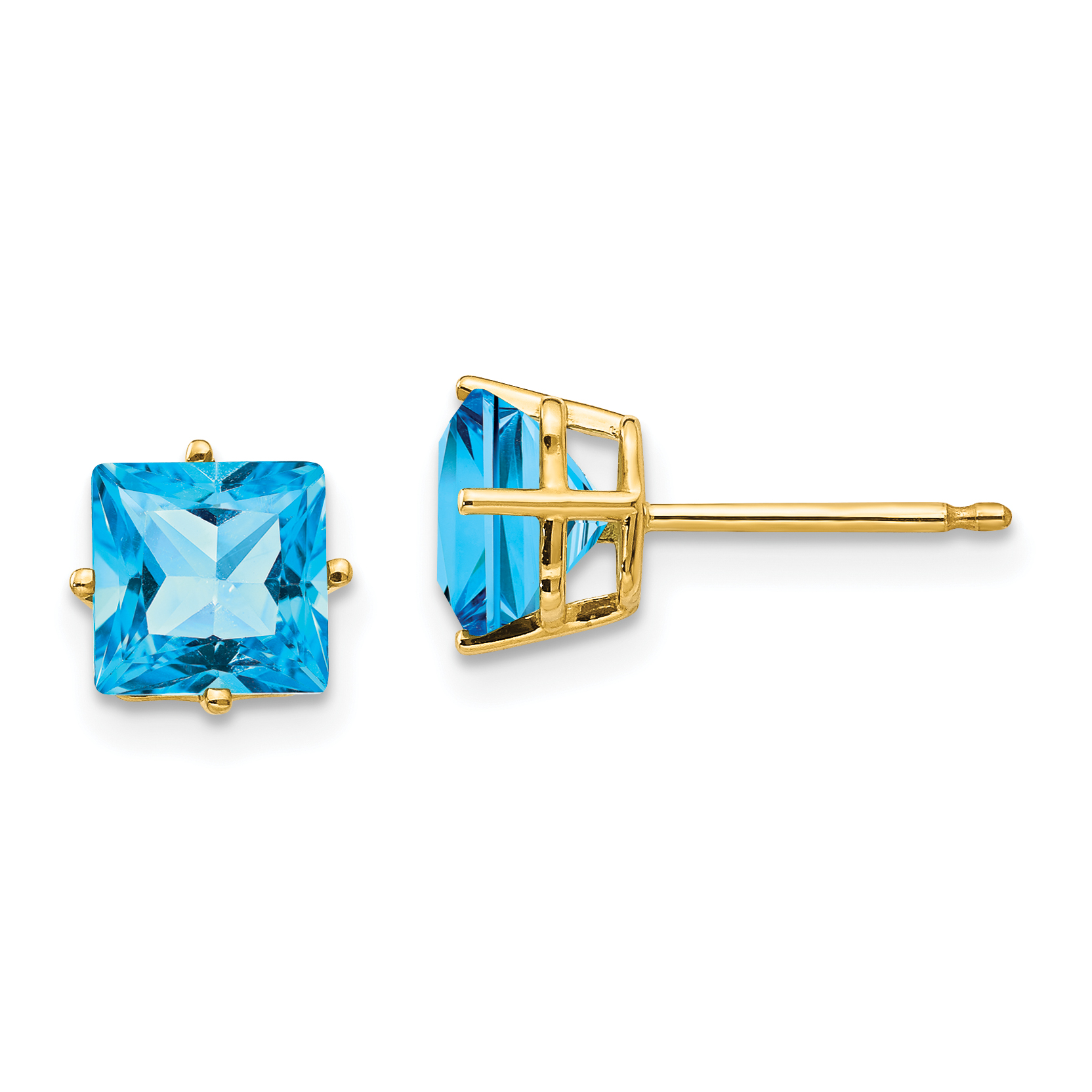 14k 6mm Princess Cut Blue Topaz Earrings (XE62BT)