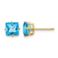 14K 6mm Yellow Gold Princess-cut Blue Topaz Post Earrings view 1