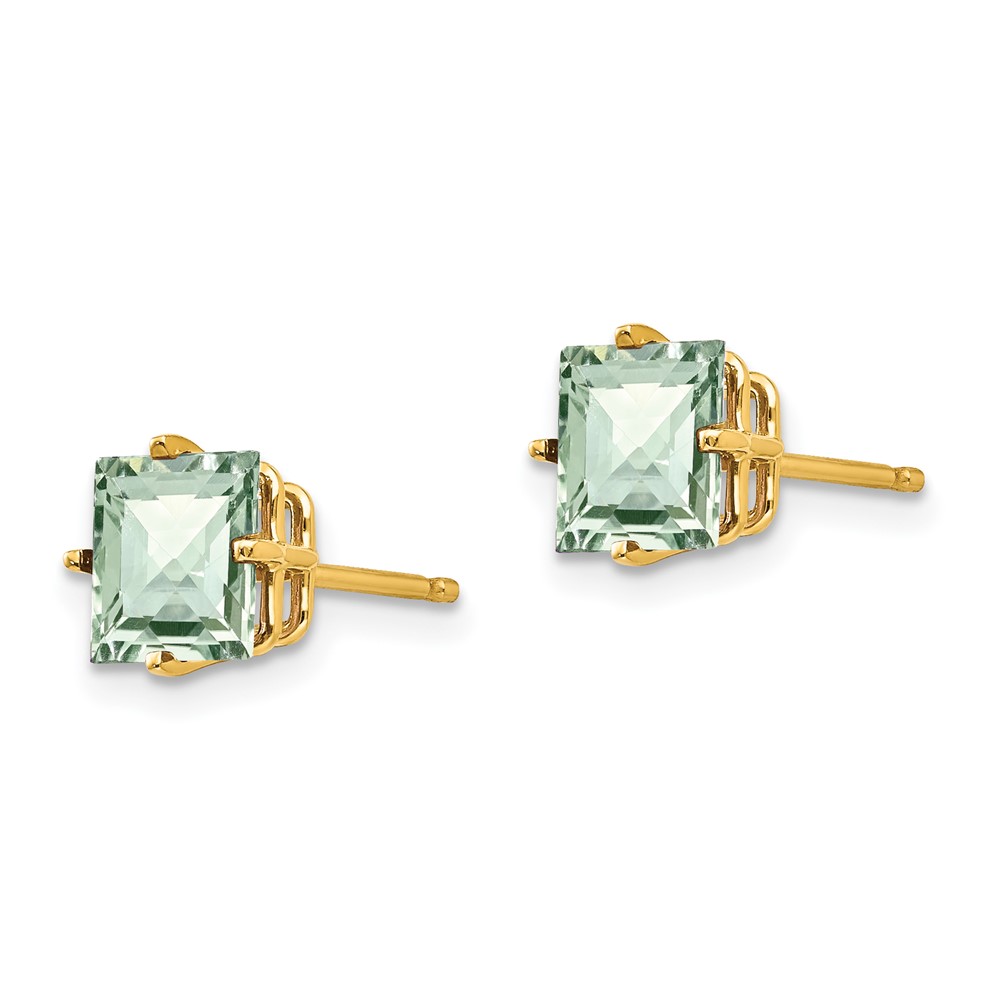 14k 6mm Square Checker-Cut Green Quartz Earrings (XE62CG)