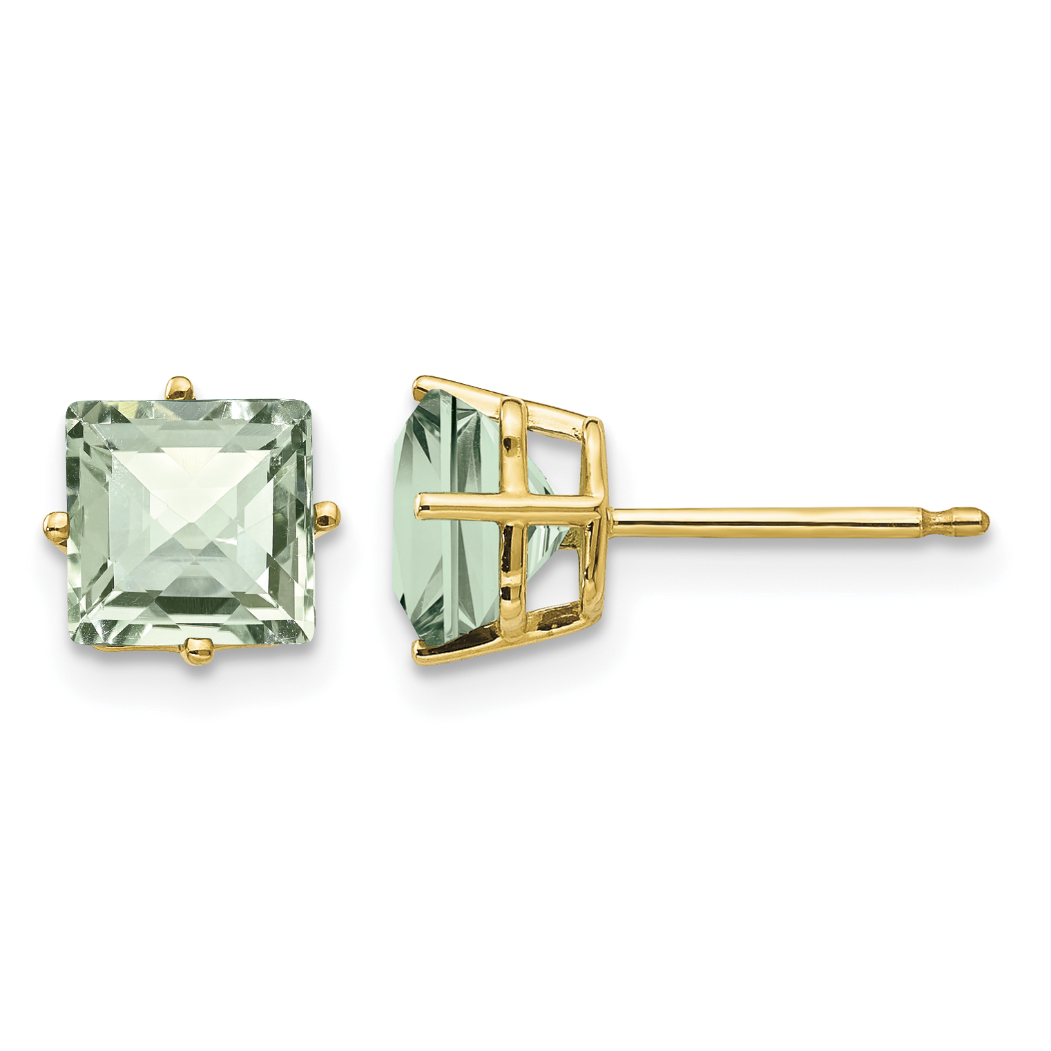14k 6mm Square Checker-Cut Green Quartz Earrings (XE62CG)