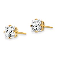 14K 6mm Yellow Gold Princess-cut Cubic Zirconia Post Earrings view 2