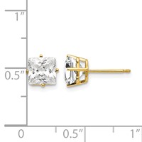 14K 6mm Yellow Gold Princess-cut Cubic Zirconia Post Earrings view 4