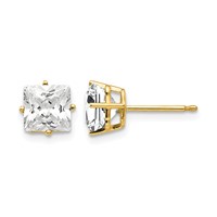 14K 6mm Yellow Gold Princess-cut Cubic Zirconia Post Earrings view 1
