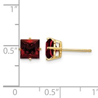 14K 6mm Yellow Gold Princess-cut Garnet Post Earrings view 4
