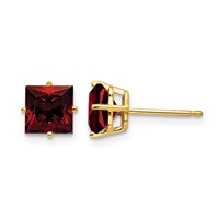 14K 6mm Yellow Gold Princess-cut Garnet Post Earrings view 1