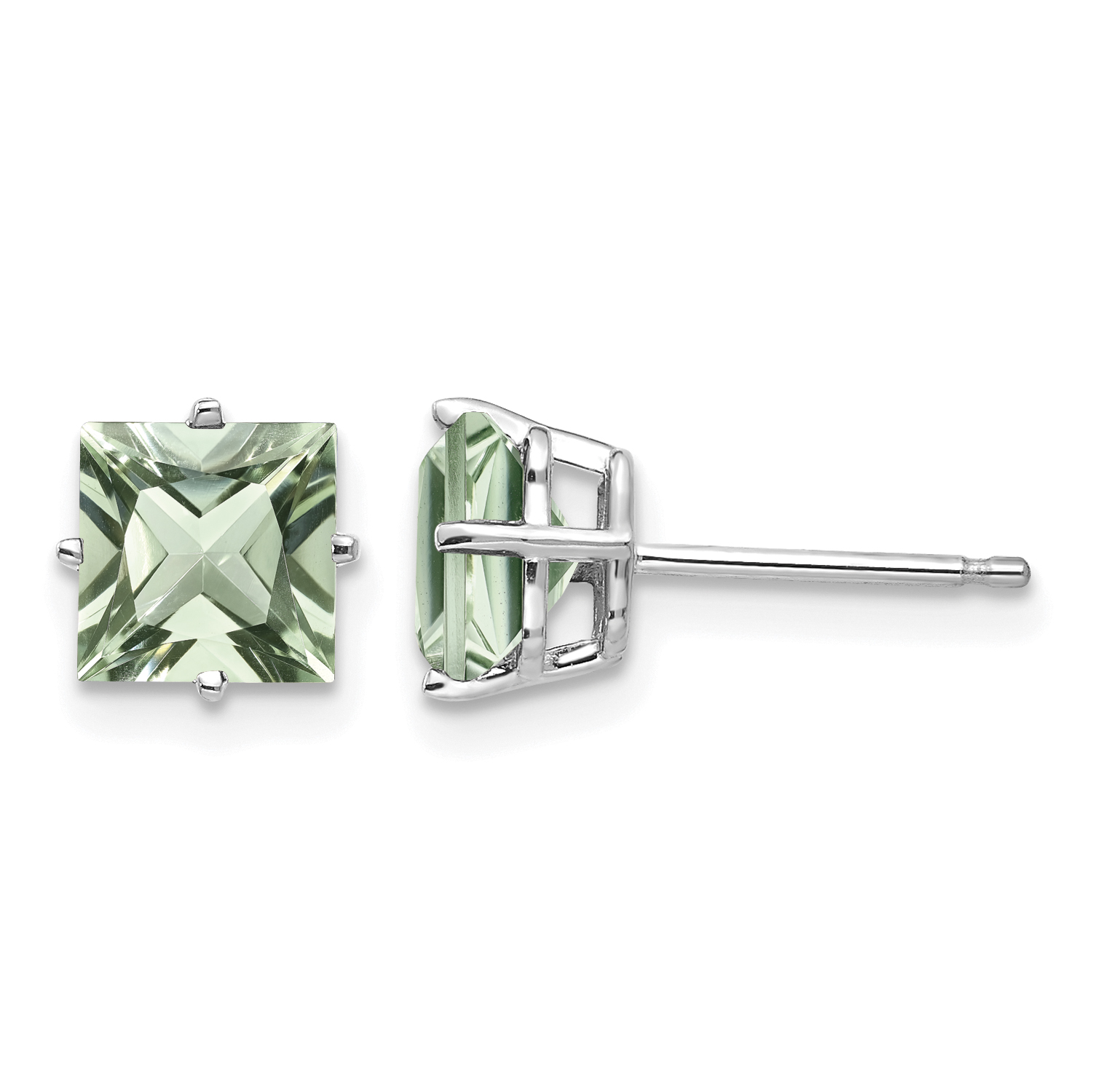 14kw 6mm Square Green Quartz Earrings (XE62WAG)