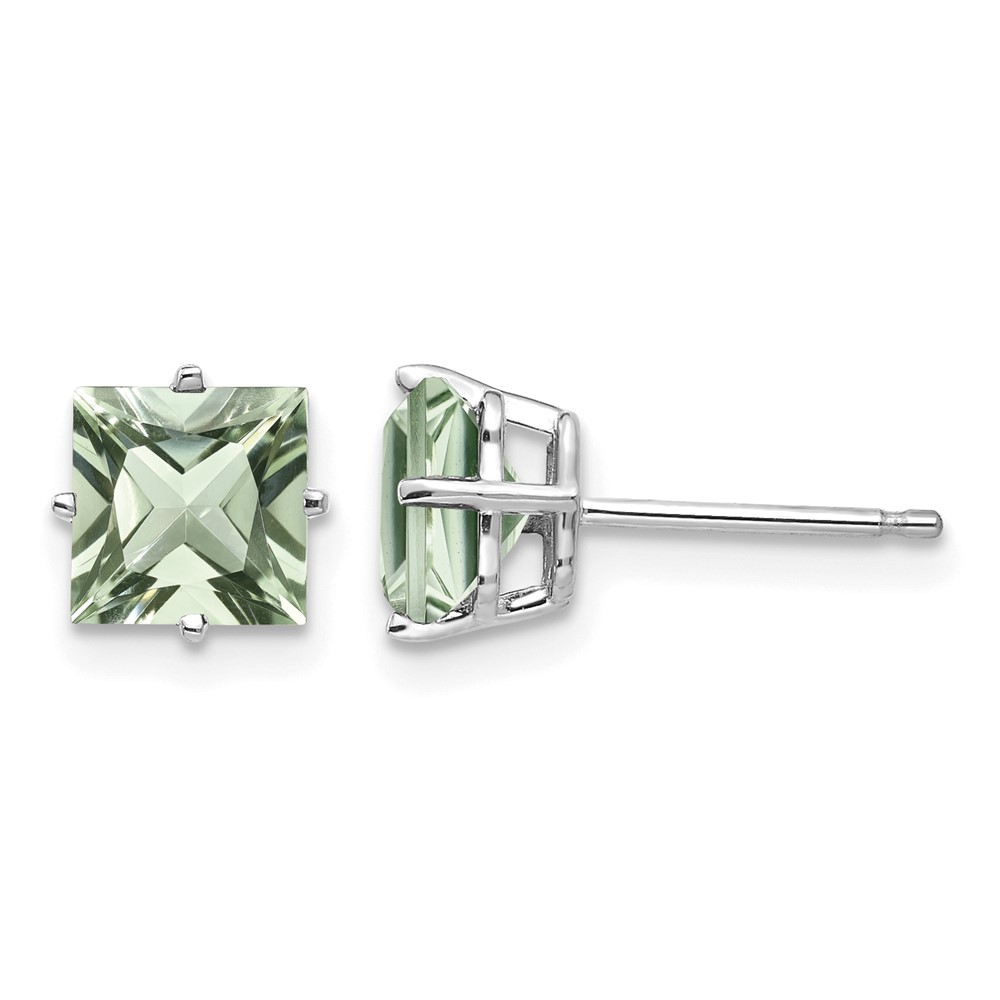 14kw 6mm Square Green Quartz Earrings (XE62WAG)