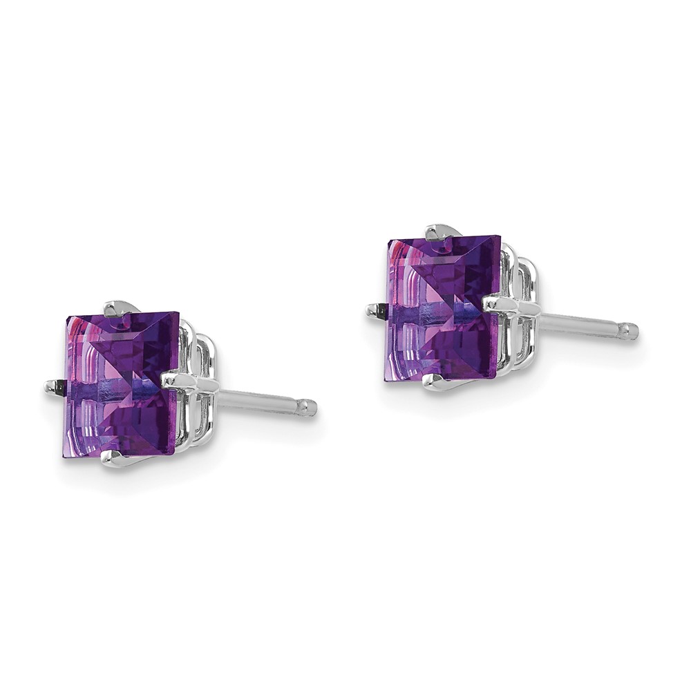 14k White Gold 6mm Princess Cut Amethyst Earrings (XE62WAM)