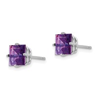14K White Gold 6mm Princess-cut Amethyst Post Earrings view 2