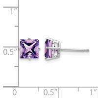 14K White Gold 6mm Princess-cut Amethyst Post Earrings view 4
