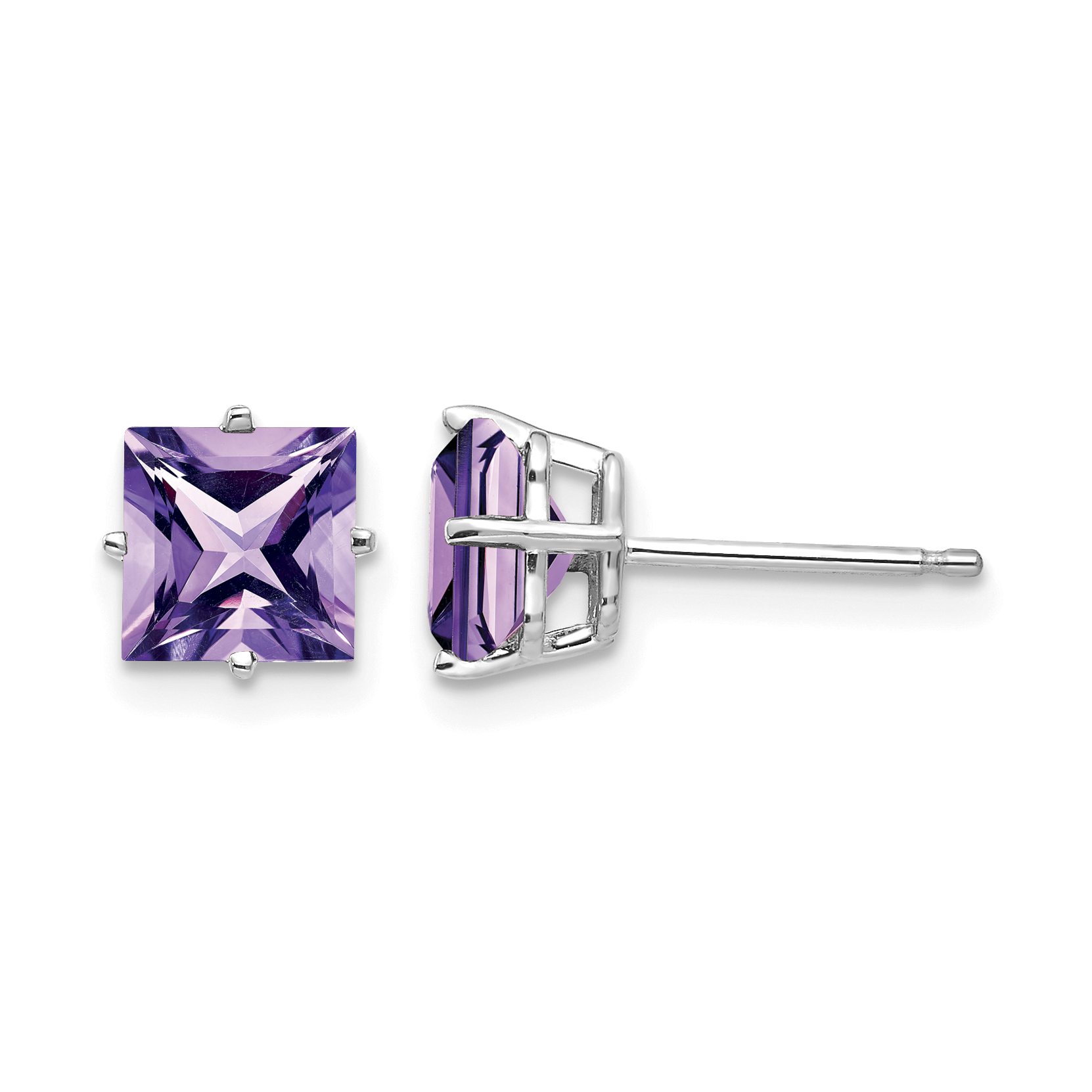 14k White Gold 6mm Princess Cut Amethyst Earrings (XE62WAM)
