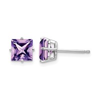 14K White Gold 6mm Princess-cut Amethyst Post Earrings view 1