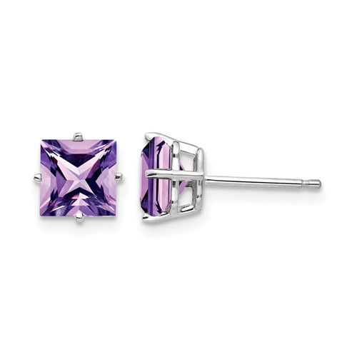 14K White Gold 6mm Princess-cut Amethyst Post Earrings