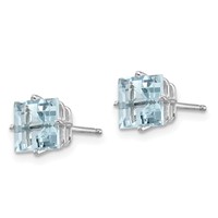 14K White Gold 5mm Princess Aquamarine Post Earrings view 2