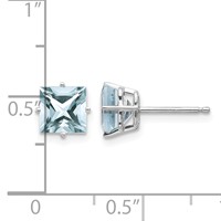 14K White Gold 5mm Princess Aquamarine Post Earrings view 4