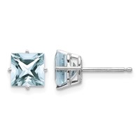 14K White Gold 5mm Princess Aquamarine Post Earrings view 1