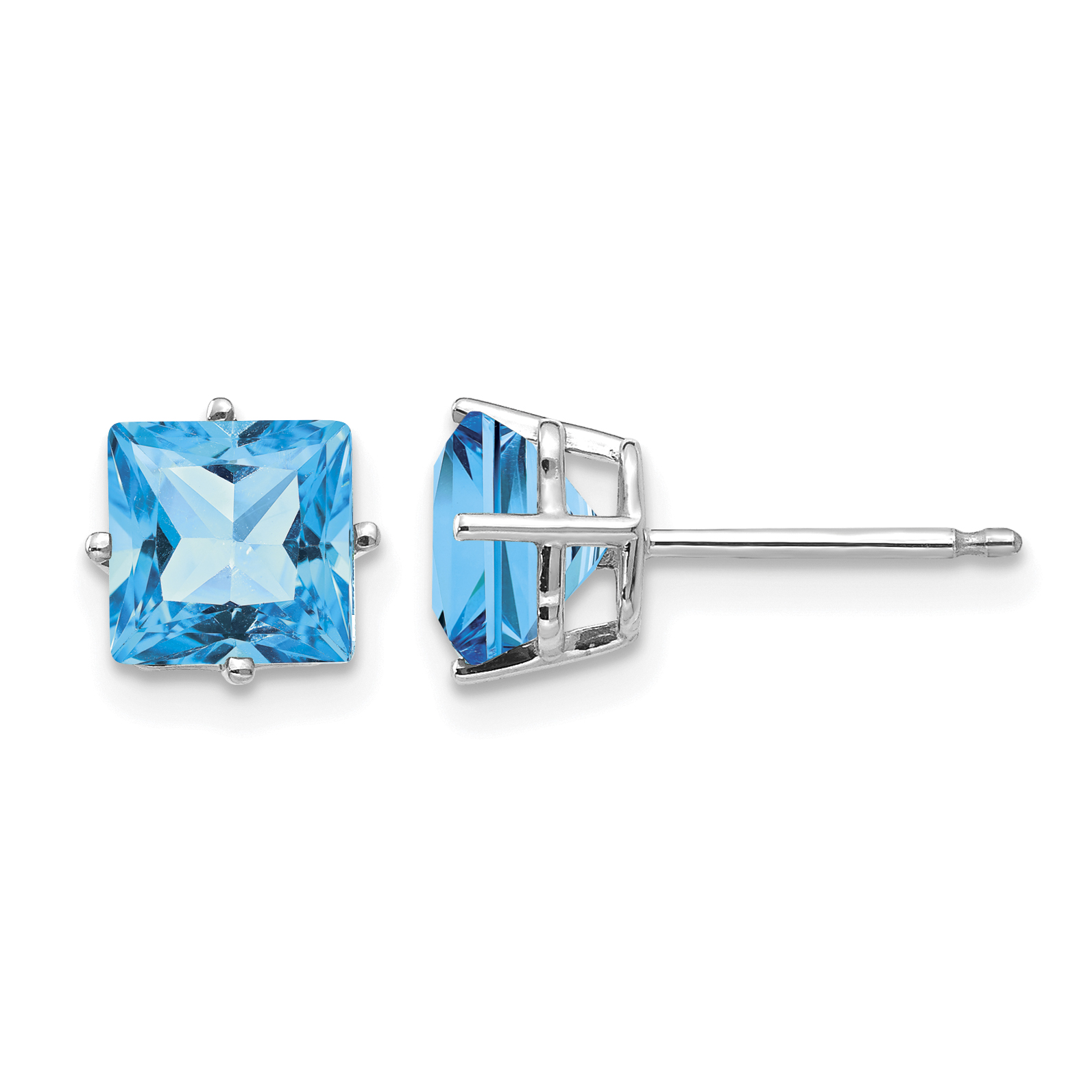 14k White Gold 6mm Princess Cut Blue Topaz Earrings (XE62WBT)
